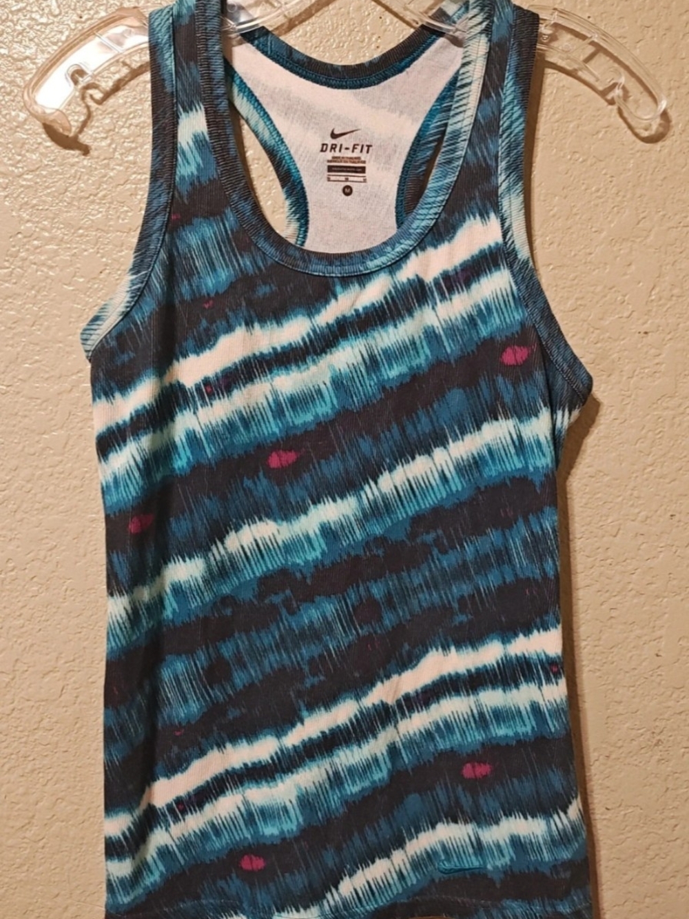 Nike Blue and White Striped Tie-Dye Dri-FIT Racerback Tank with Pink Spots
